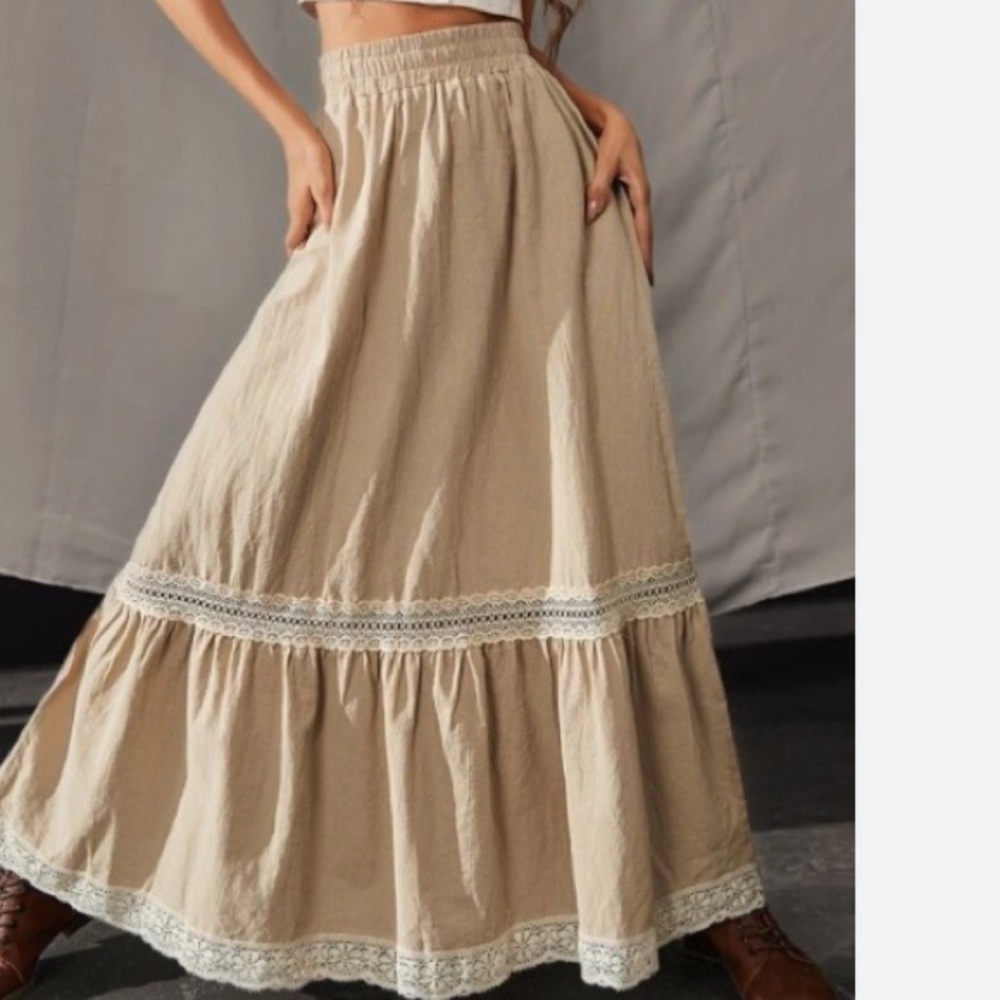 80s BOHO MAXI Peasant Skirt Size Small 100% Cotton with tiered embroidery